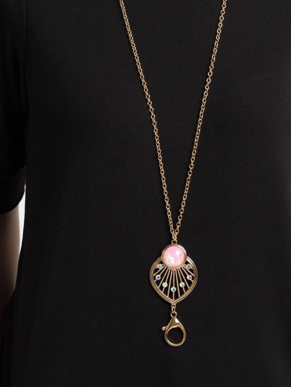 paparazzi Gold-Tone Necklace with Pink Cabochon and Multicolor Accents